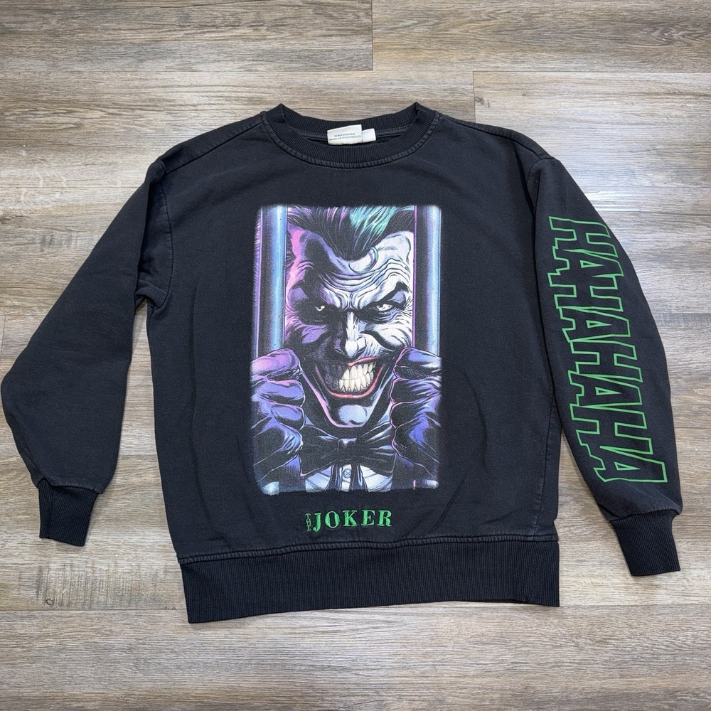DC Comics The Joker Crewneck Sweatshirt Womens XS Black Long Sleeve w/"HAHAHAHA"